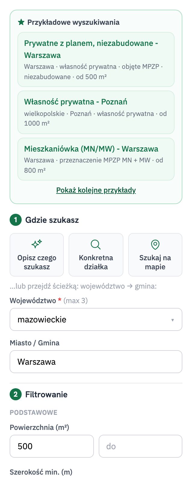 Filtry: własność i MPZP